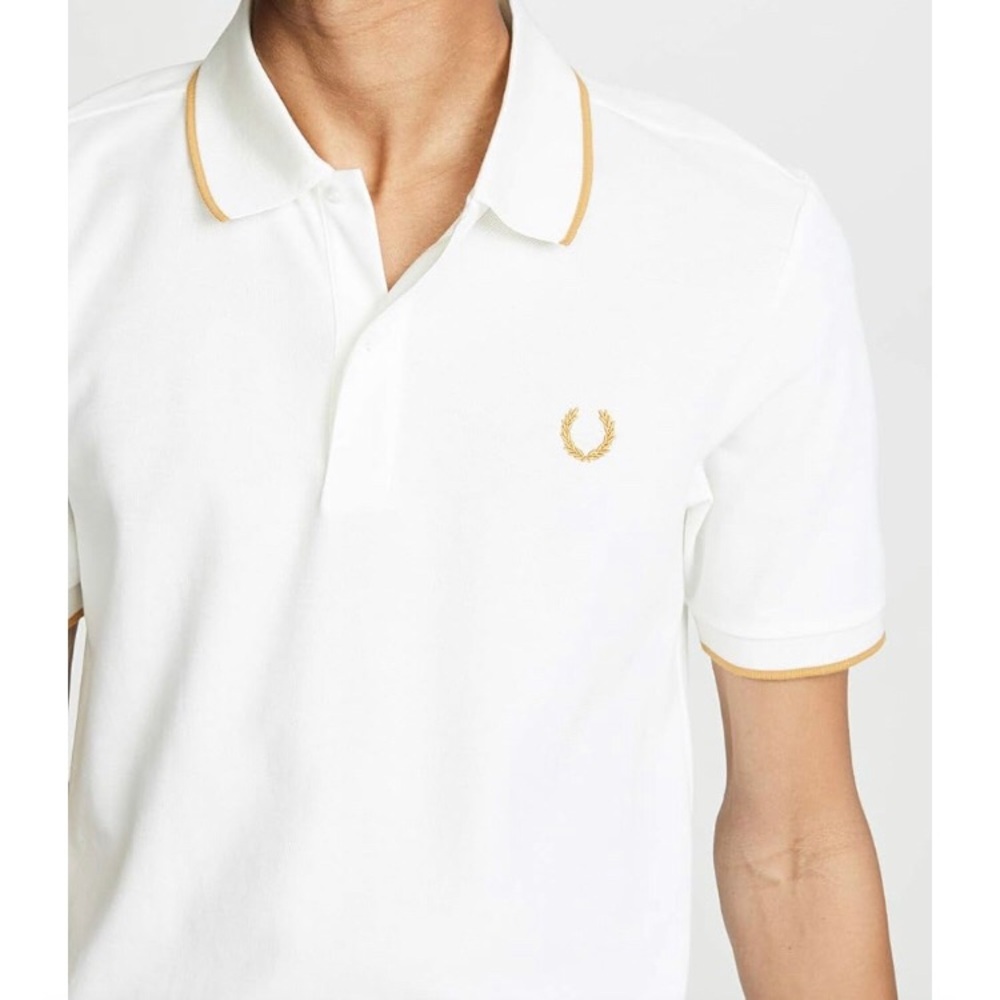 RARE Fred Perry X Miles Kane Gold Trim White Polo Shirt